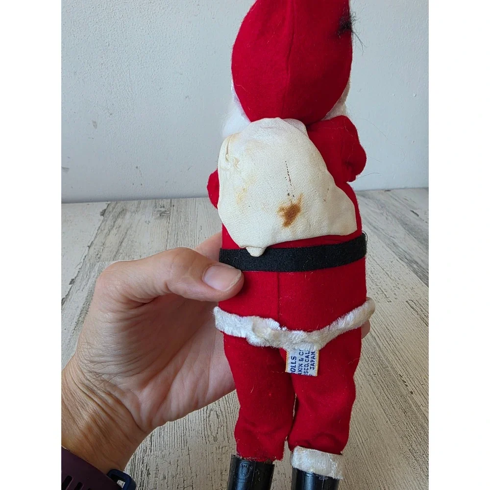 Antique dream doll Santa plush jointed felt rubber face Xmas decor statue